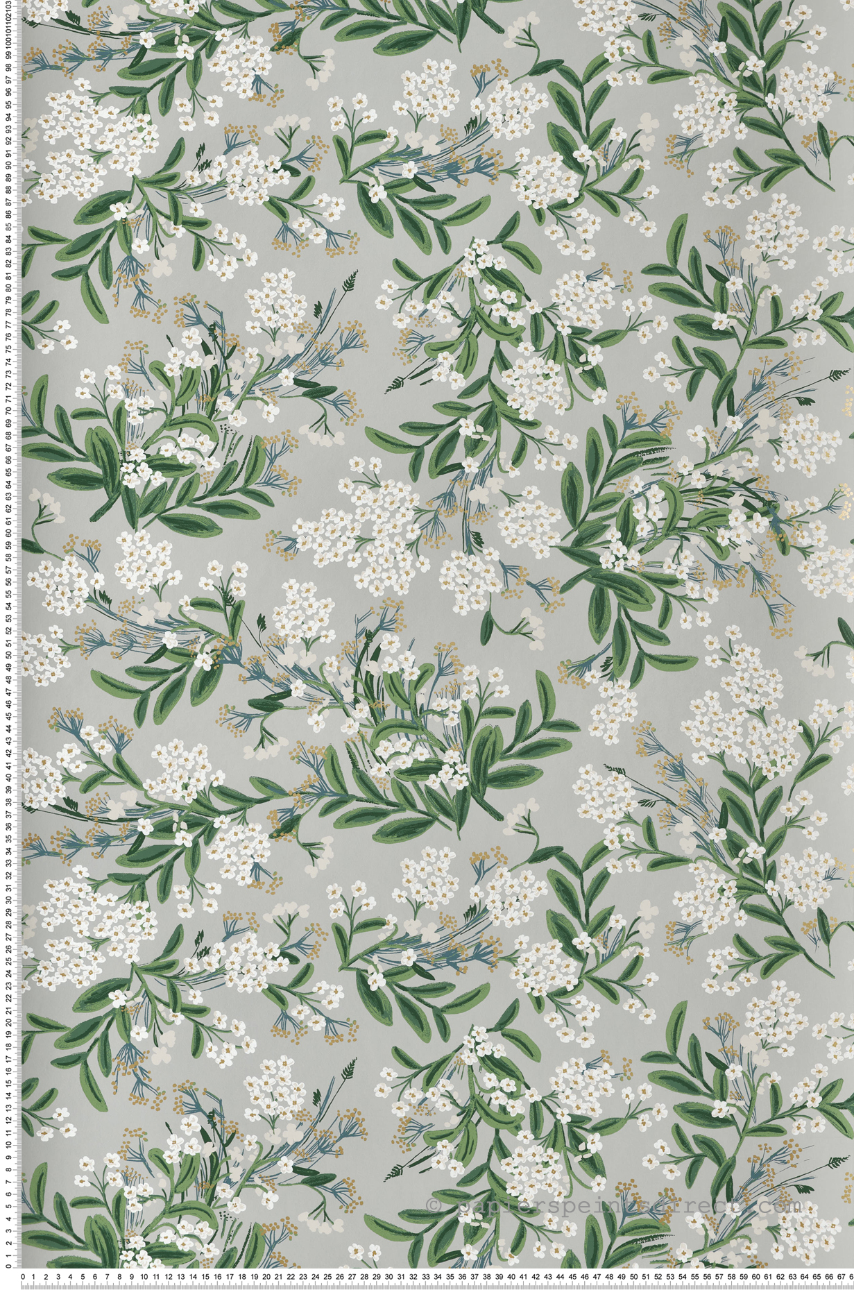 Papier peint Fleurs Myosotis gris doré - Rifle Paper Co. 2 de York (Initiales) | Réf. INI-RP7383