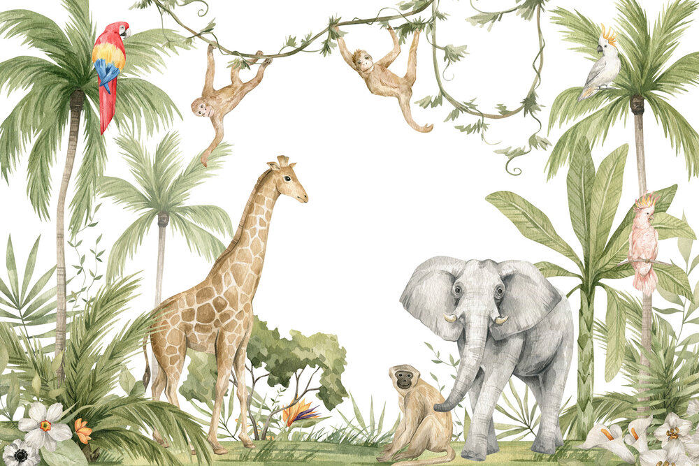 Papier peint panoramique Jungle Animaux Aquarelle - Wall Love d'A.S. Création | Réf. DD129597