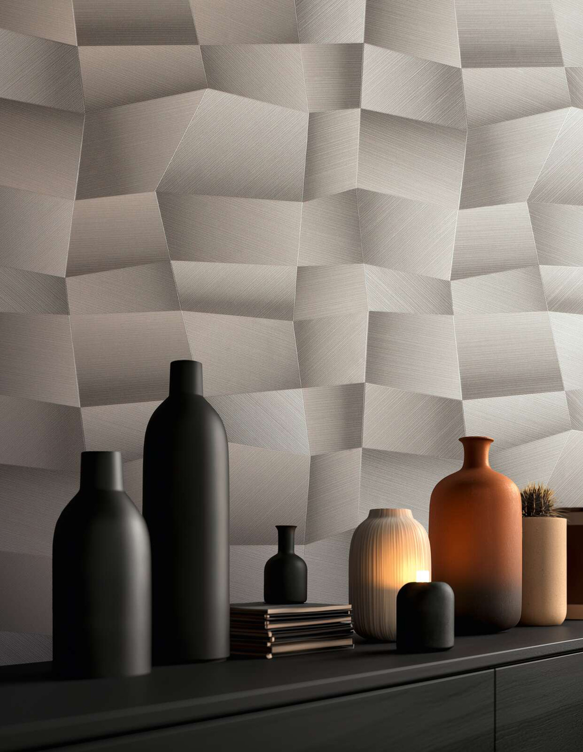 Papier peint Panneaux Géométriques Métal grège - Vibes & Styles d'A.S. Création AMB3| Réf. AS-791972