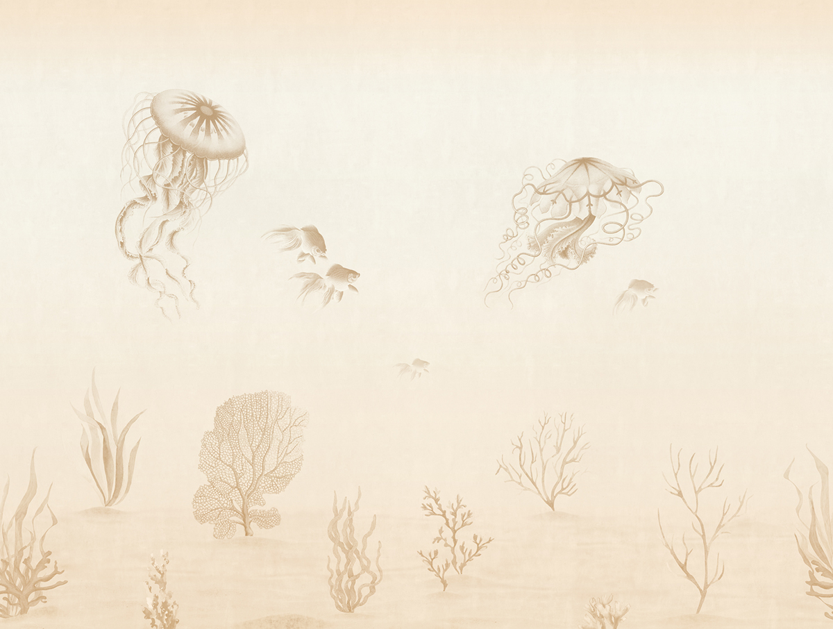 Papier peint panoramique Méduse Sea Life beige - Panorama 2 de Lutèce | Réf. LTC-PAN1742C