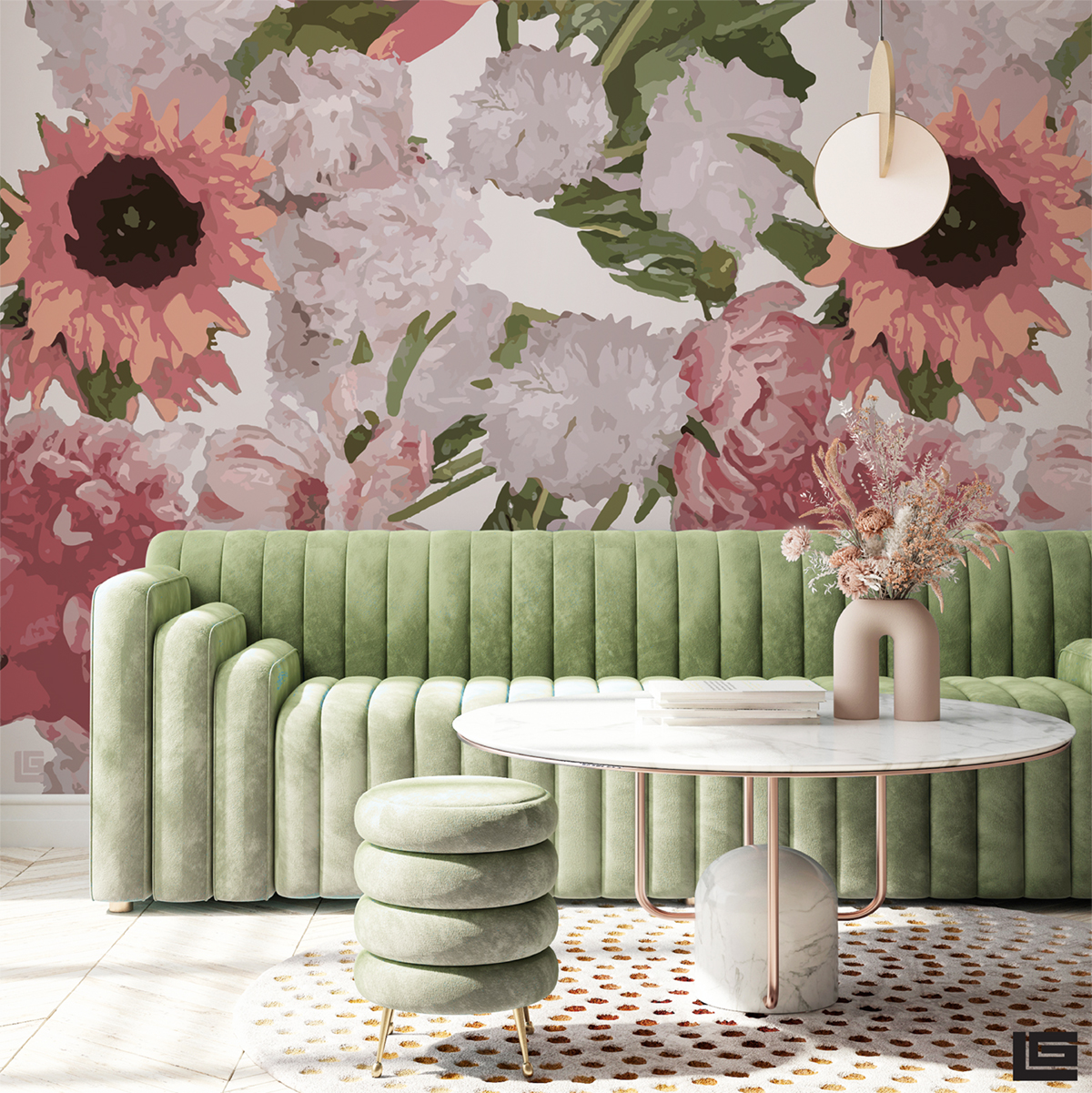 Papier peint panoramique Tournesol Fleur rose - Guy Laroche de Lutèce | Réf. LTC-51247403