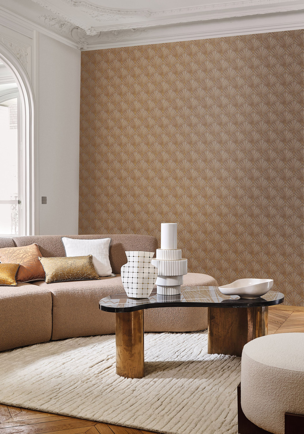 Papier peint Palmette Art Déco Néréide aubergine mordoré - Magnitude de Casamance | Réf. CAS-76651732