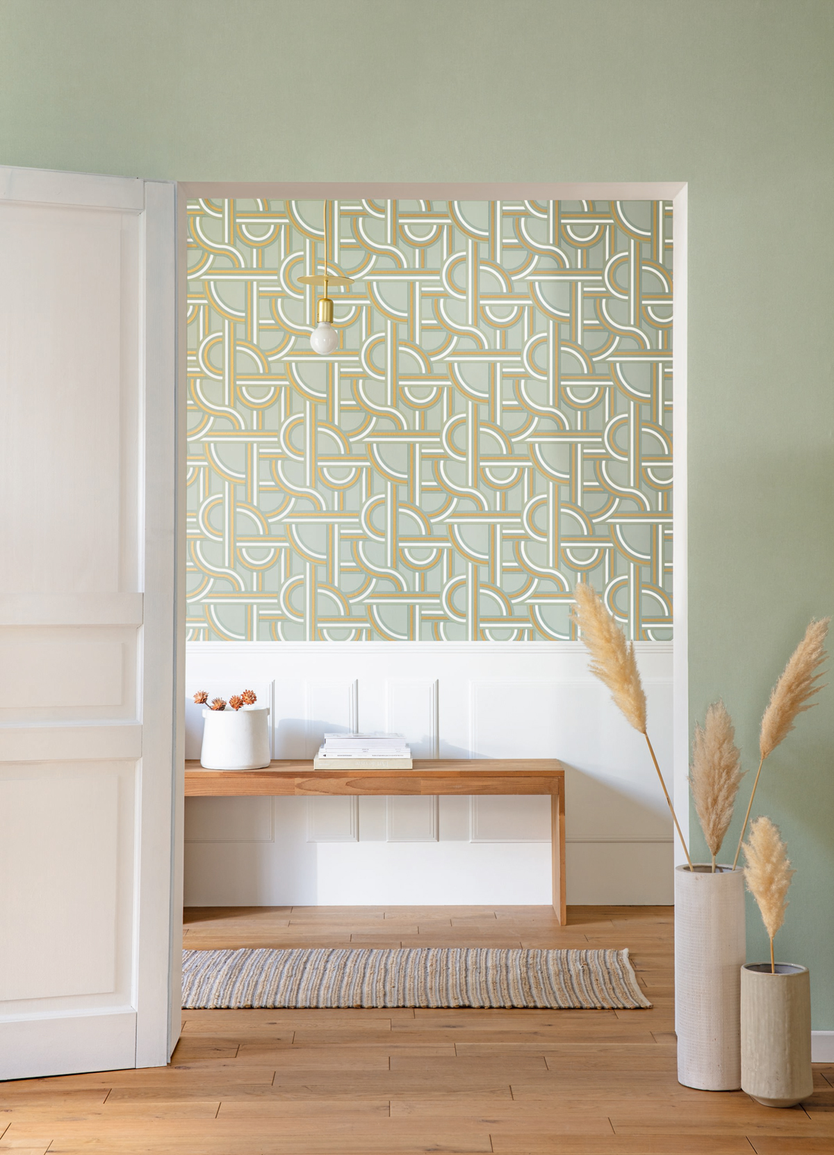 Papier peint Design Impass vert amande - Labyrinth de Casélio | Réf. LBY102127022