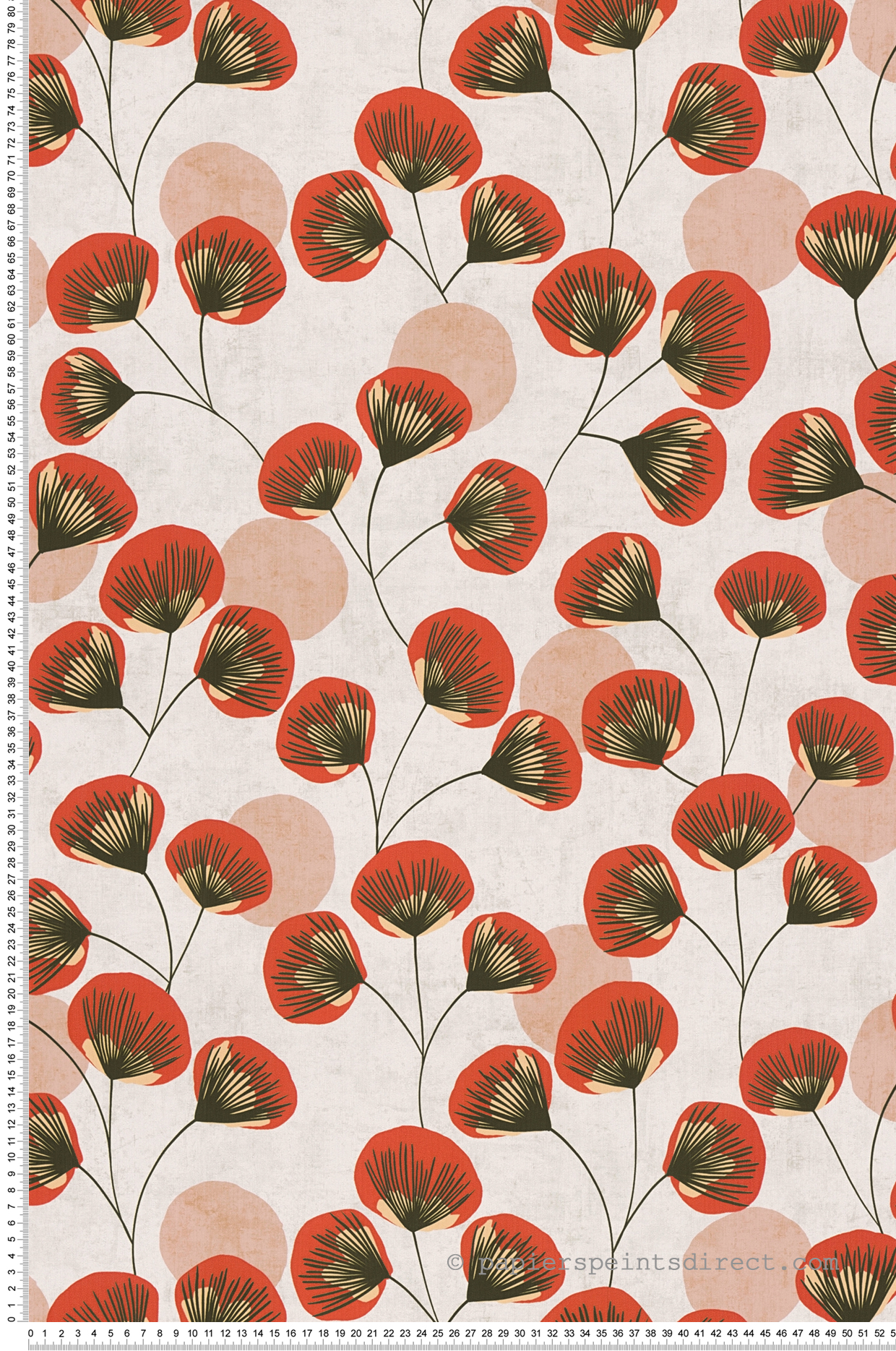 Papier peint Végétal Rétro Aster rouge corail - Nordic Feeling d'A.S. Création