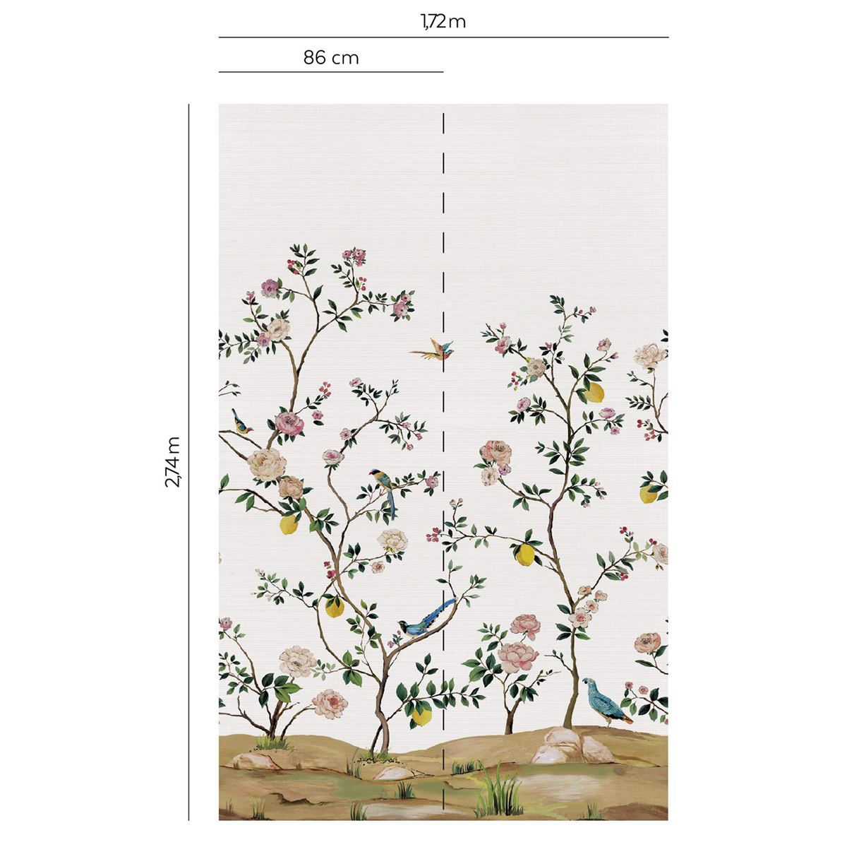 Papier peint panoramique Fleurs Vintage Grasscloth argenté - Daisy Bennett d'Initiales AMBR | Réf. INI-DB32808M