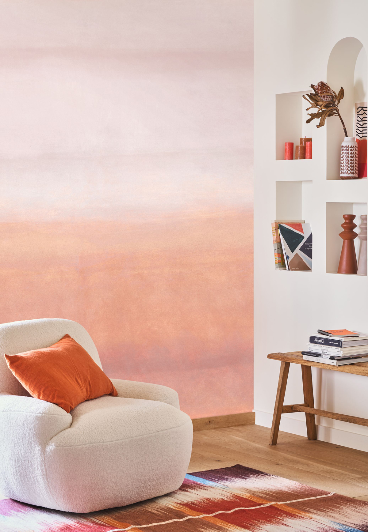 Papier peint panoramique Tie and Dye Aurora M rose crepuscule - So Color 5 de Casadéco | Réf. COLR89444303