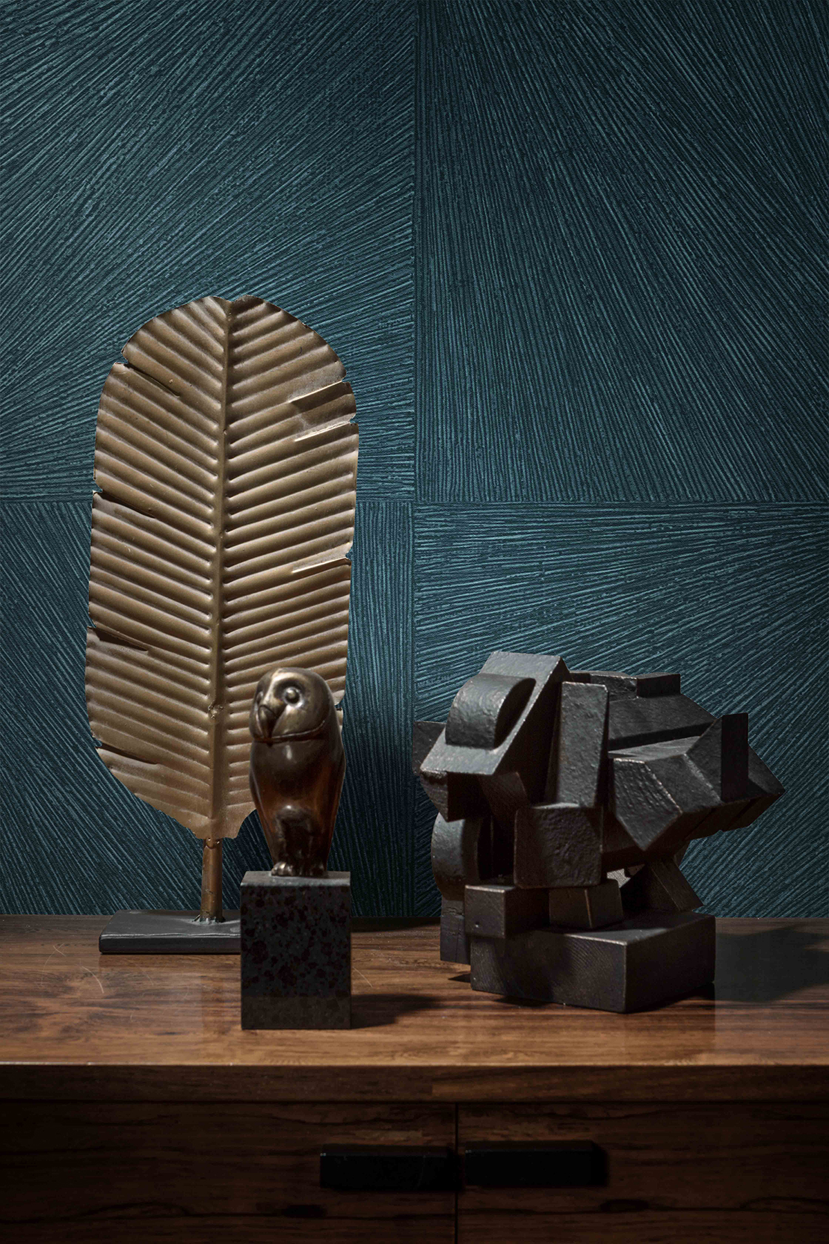 Papier peint Géométrique Nature bleu paon - Explore de Lutèce | AMB LTC-EXP575