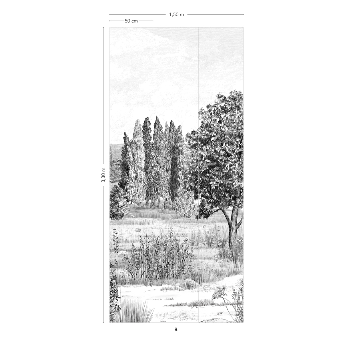 Papier peint panoramique Campagne Grisaille B 4/5/6 - Isidore Leroy