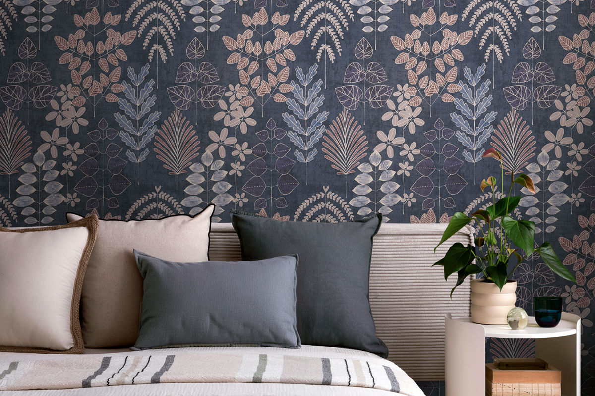 Papier peint Herbier Graphique Athyrium bleu océan - Nordic Feeling d'A.S. Création AMB2 | Réf. AS-791494