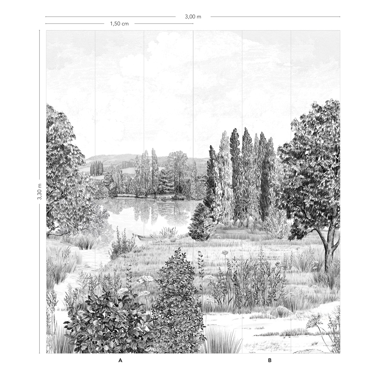 Papier peint panoramique Campagne Grisaille A+B 1/2/3/4/5/6 - Isidore Leroy