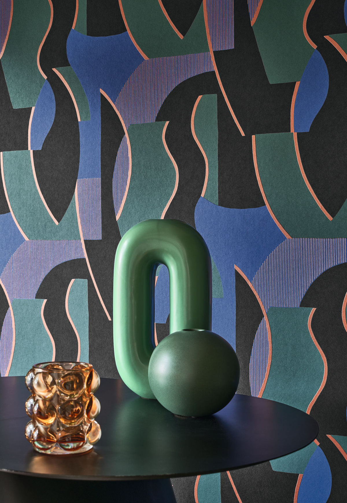 Papier peint Vagues Concept bleu vert cuivré - Milano Sixties de Casadéco AMB2| Réf. MISI89337997
