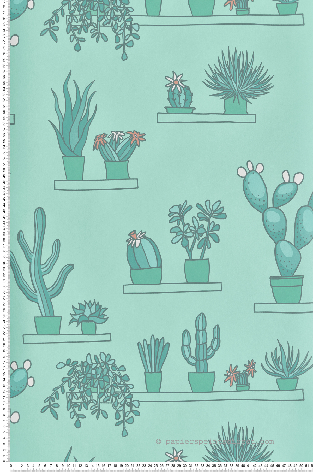 Papier peint Cactus Mr Straw's Greenhouse Green Verditer - In The Garden de Little Greene | Réf. 0234SGGREEN