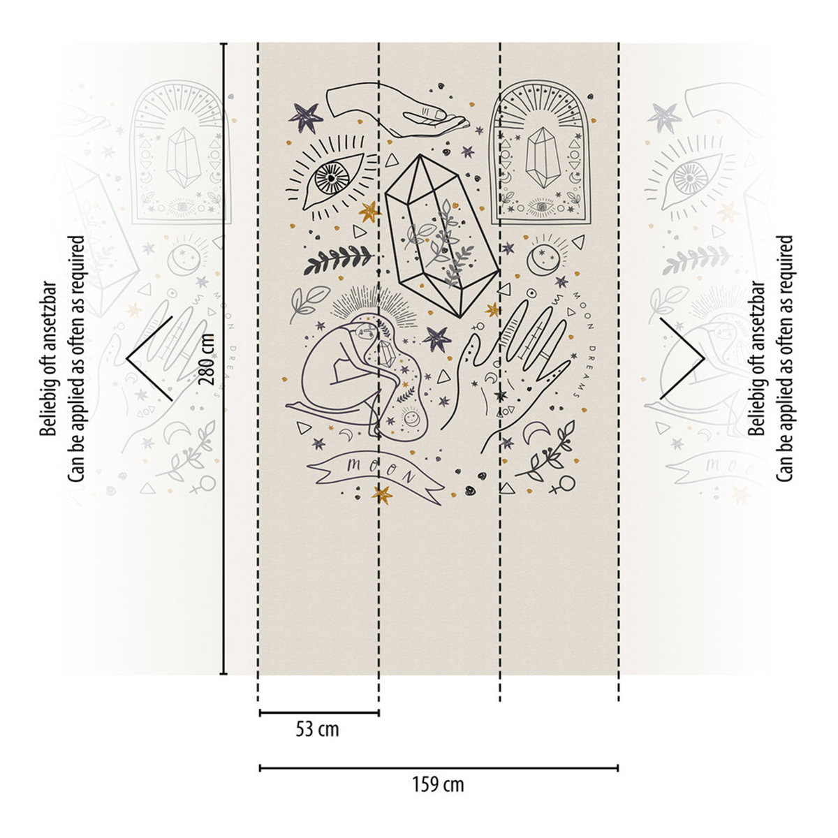 Papier peint panoramique Astrologie Magie beige - The Wall 3 d'A.S. Création AMB3 | Réf. AS-398231