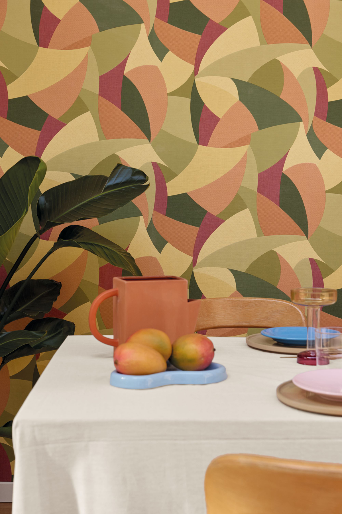 Papier peint Abstrait Tissage Concerto vert framboise - Symphony de Casélio | Réf. SYM107003877