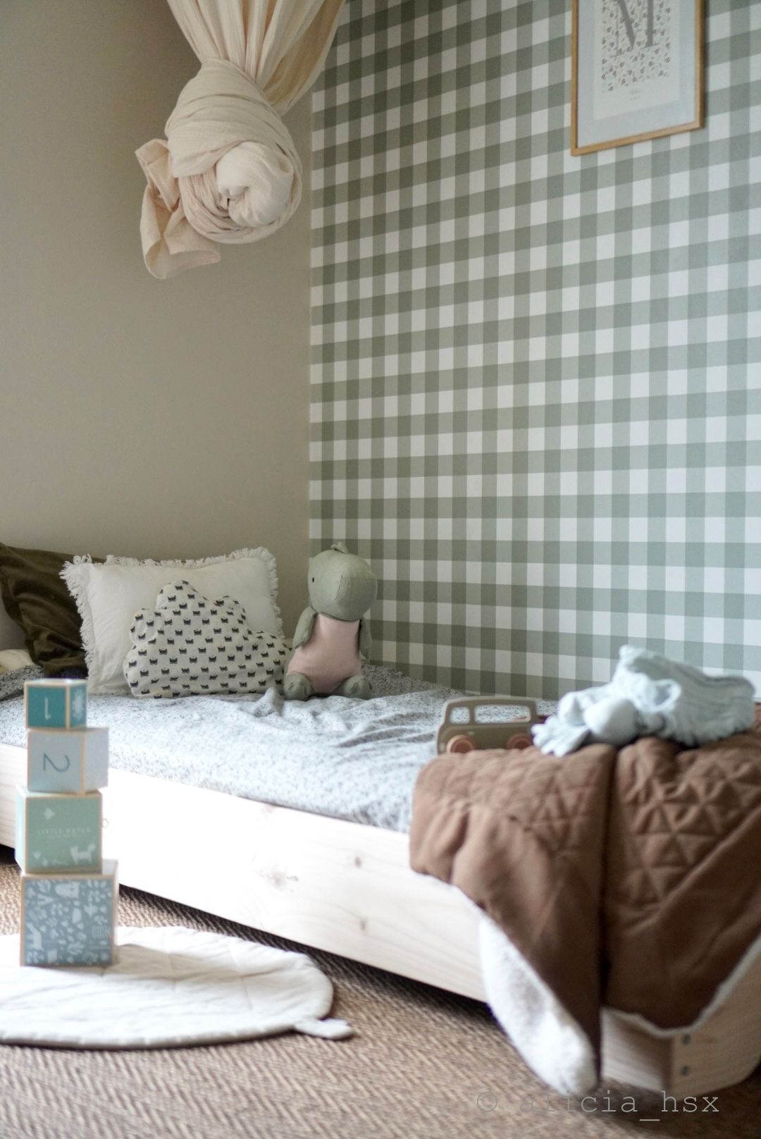 Papier peint Vichy Carreaux vert sauge - My Little Cottage de Montecolino | Réf. MC-M12375