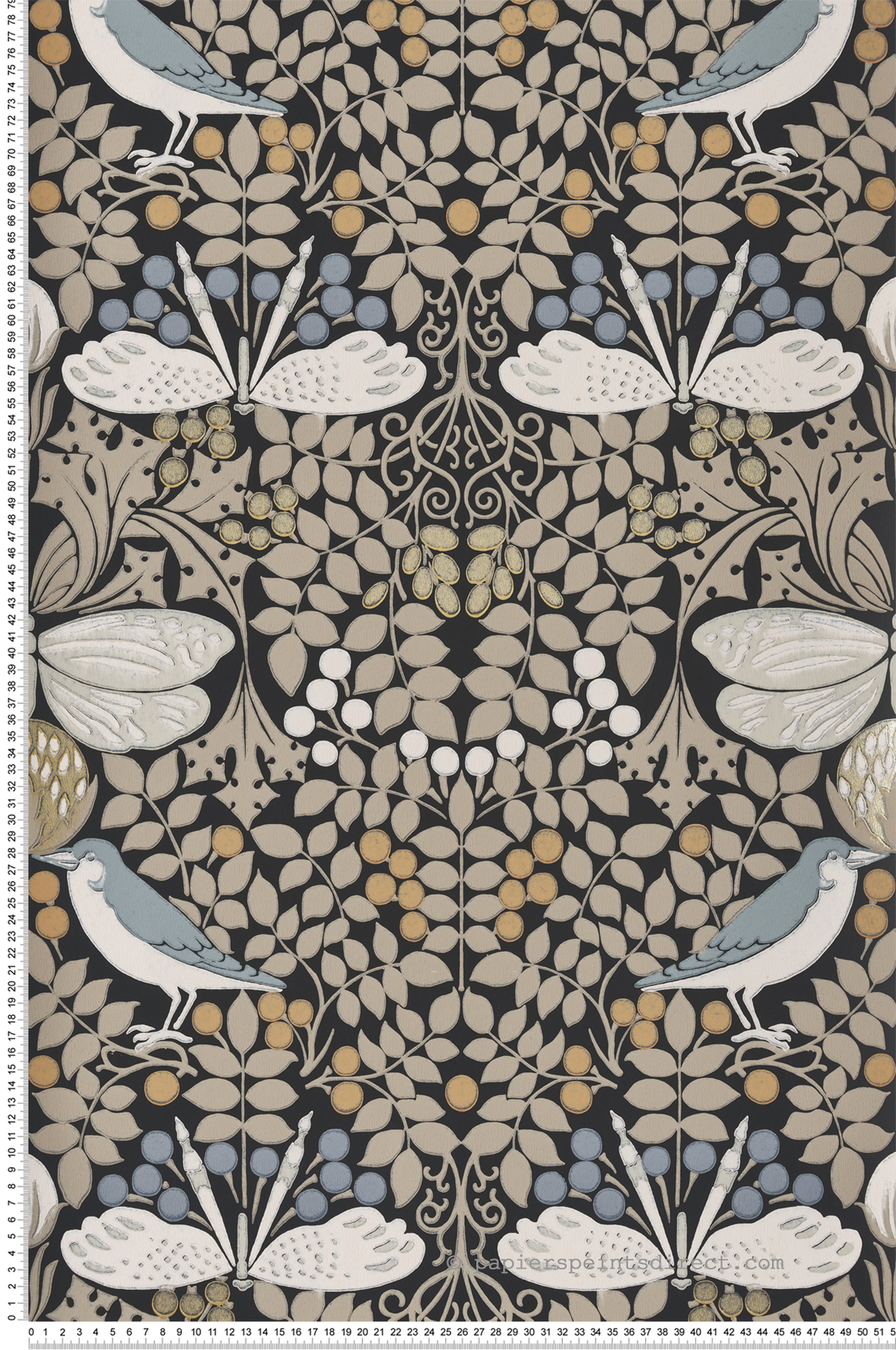 Papier peint Jardin aux Papillons taupe noir - Arts & Crafts d'Initiales | Réf. INI-AC9162
