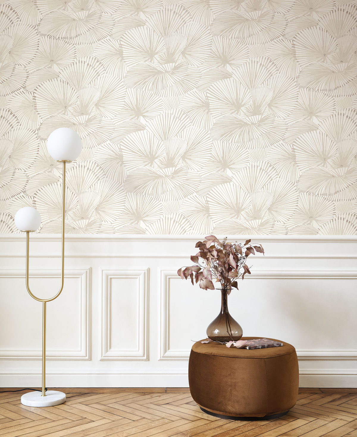Papier peint Fleur Graphique Cabaret blanc métallisé - Twenties de Casadéco | Réf. TWNT88640202