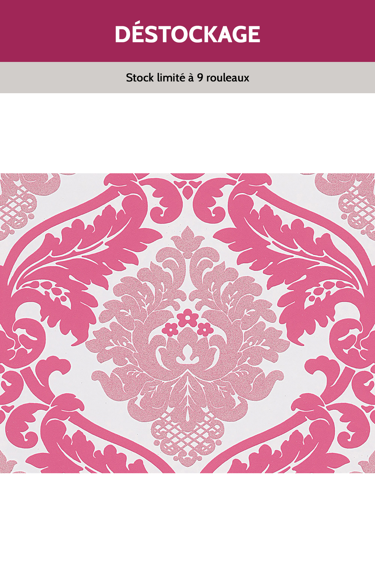 Papier Peint Destockage - Baroque rose et blanc