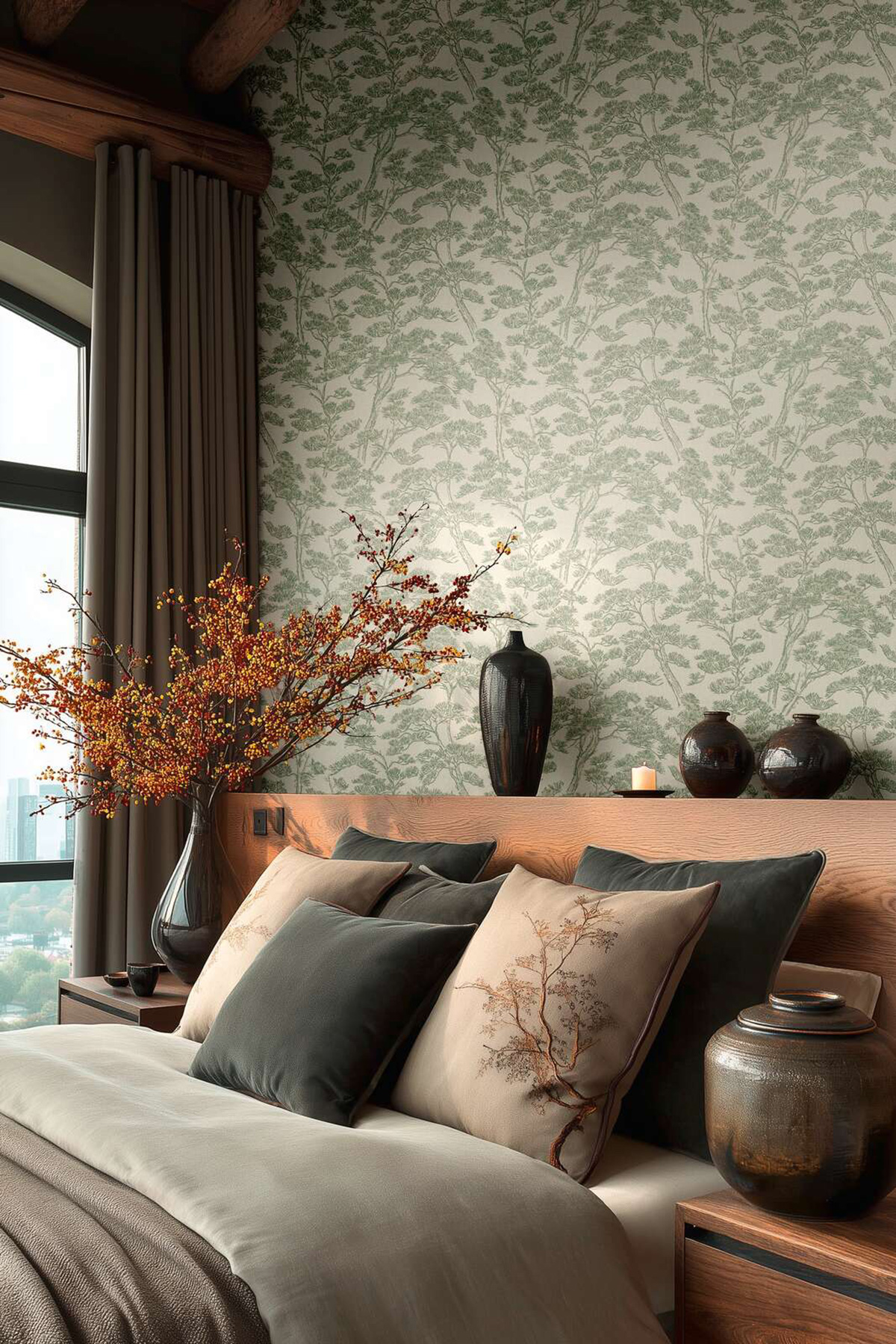 Papier peint Japonais Naturel Pins vert amande - Vibes & Styles d'A.S. Création | Réf. AS-790013