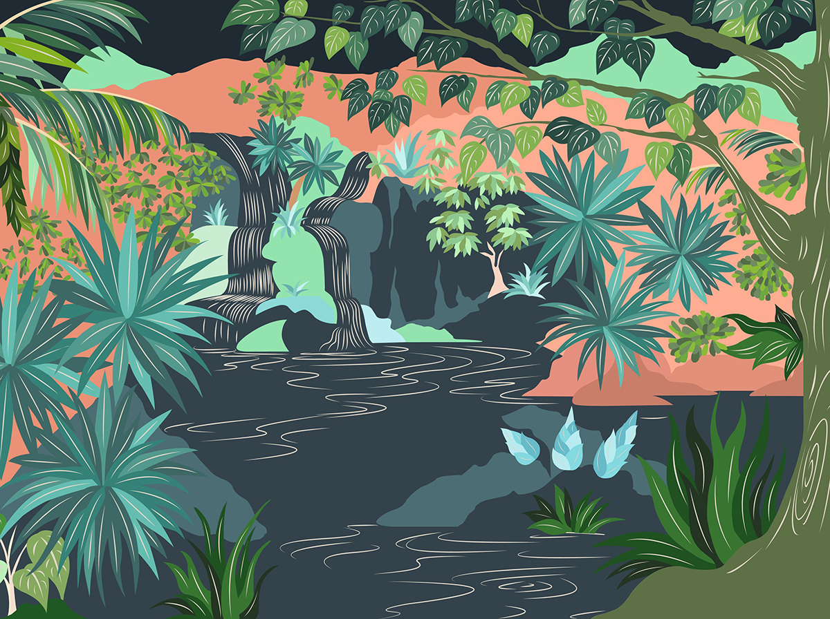 Papier peint panoramique Cascade Tropicale bleu - Beauty Full Image 2 de Casadéco | Réf. BFM102577033