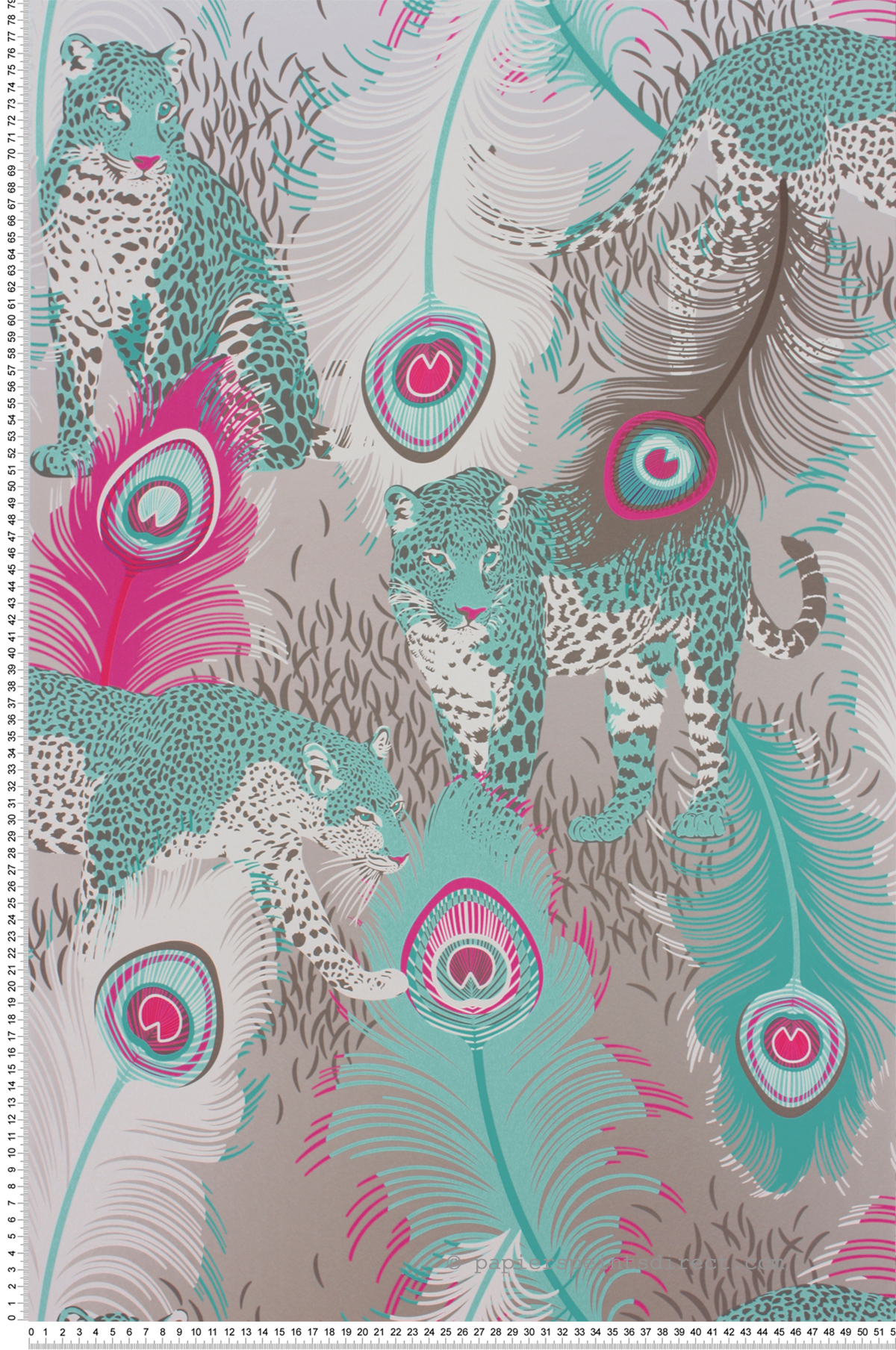 Papier peint Léopard et Plume turquoise et argenté - The Wallpaper Collection de Matthew Williamson | Réf. OSB-W6805-04