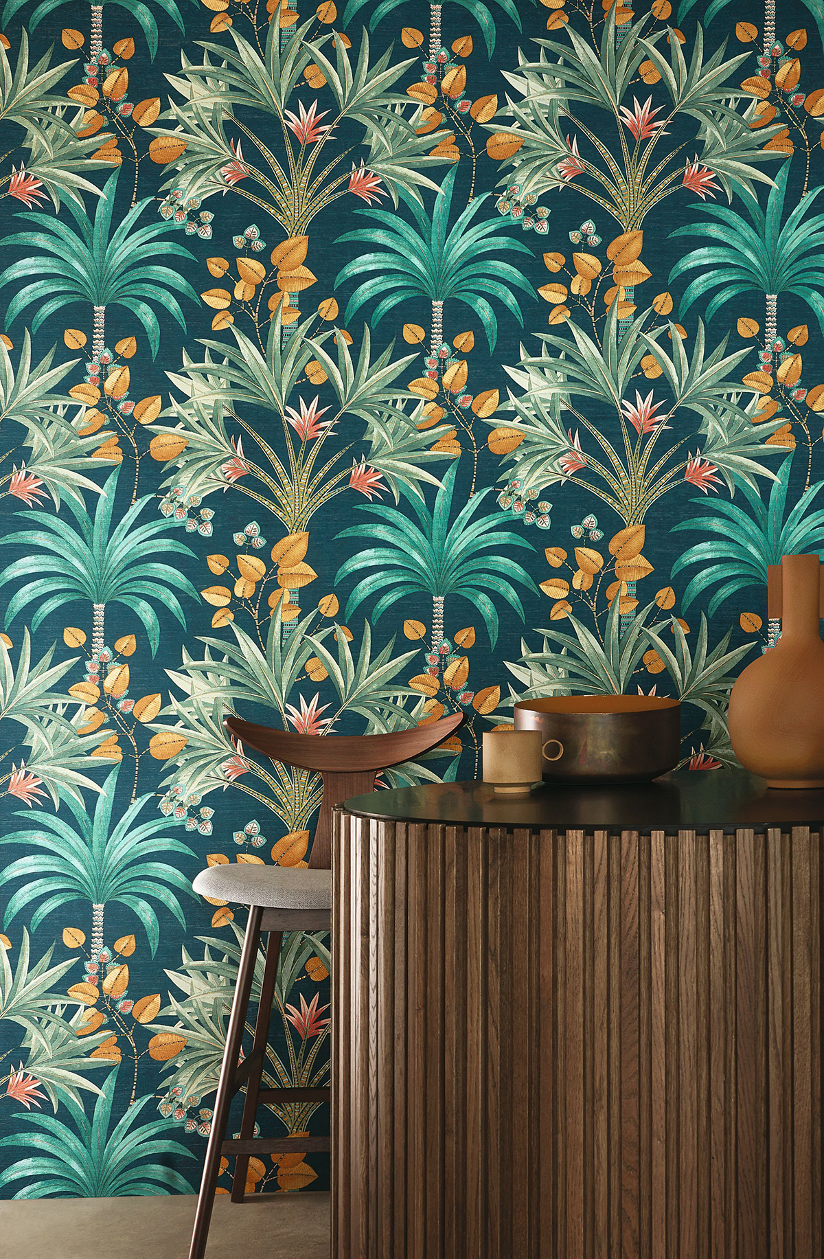 Papier peint Palmier Mirissa pétrole turquoise - Aventura de Casamance | Réf. CAS-75521222