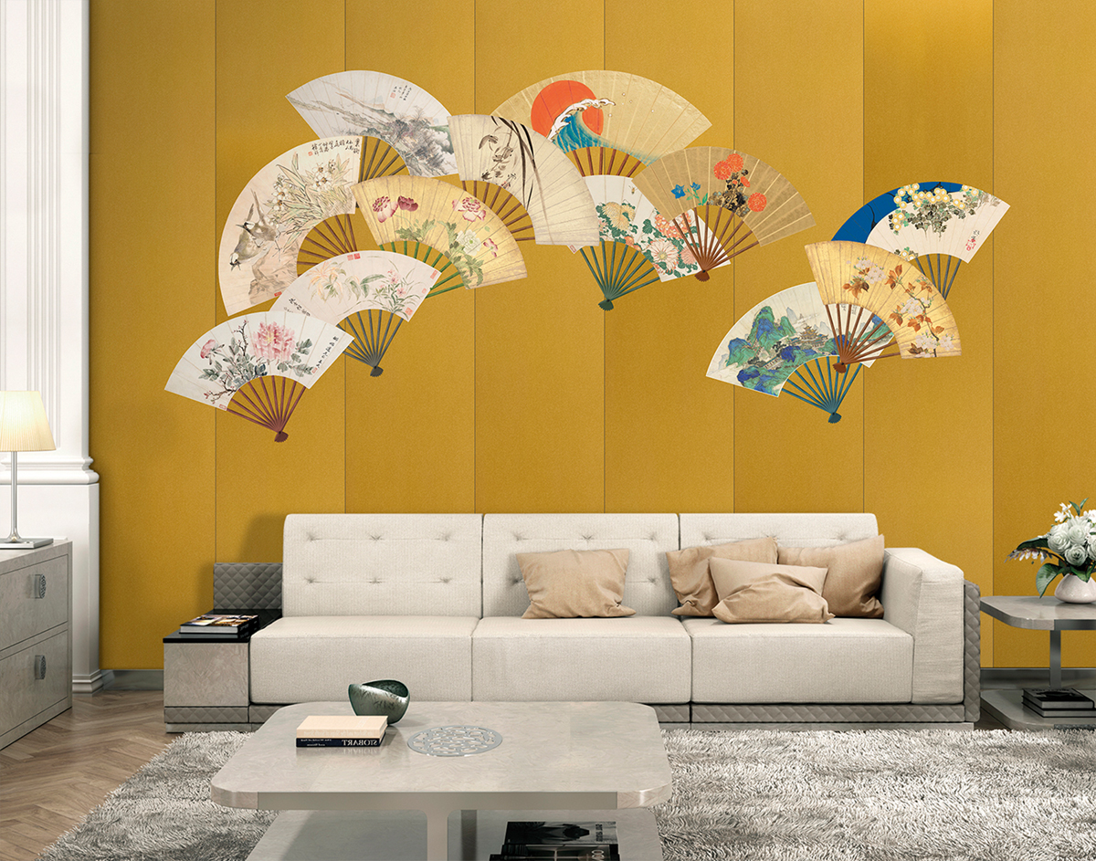 Papier peint panoramique Éventail Hand Fans moutarde - Panorama 2 de Lutèce | Réf. LTC-PAN1601C