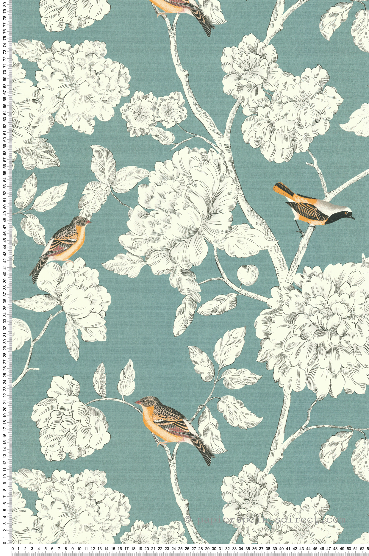 Papier peint Oiseau Fleur Eléanore bleu givré - Séjours & Chambres de Lutèce | Réf. LTC-51224701