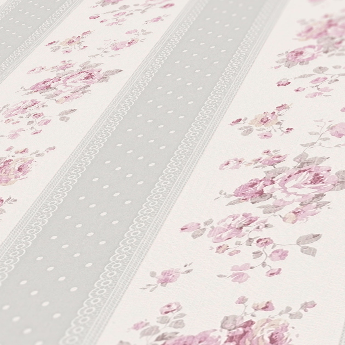Papier peint Rayure Pois Florale gris rose - Maison Charme d'A.S. Création ZOOM | Réf. AS-390692