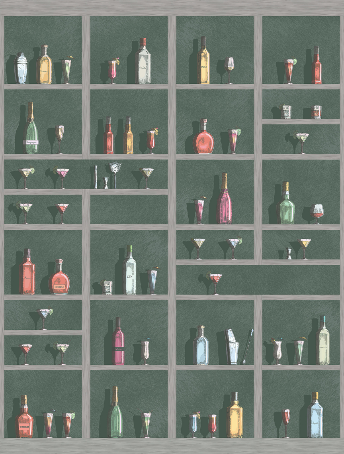 Papier peint panoramique Étagère à Cocktails vert - Panorama 2 de Lutèce | Réf. LTC-PAN1812C