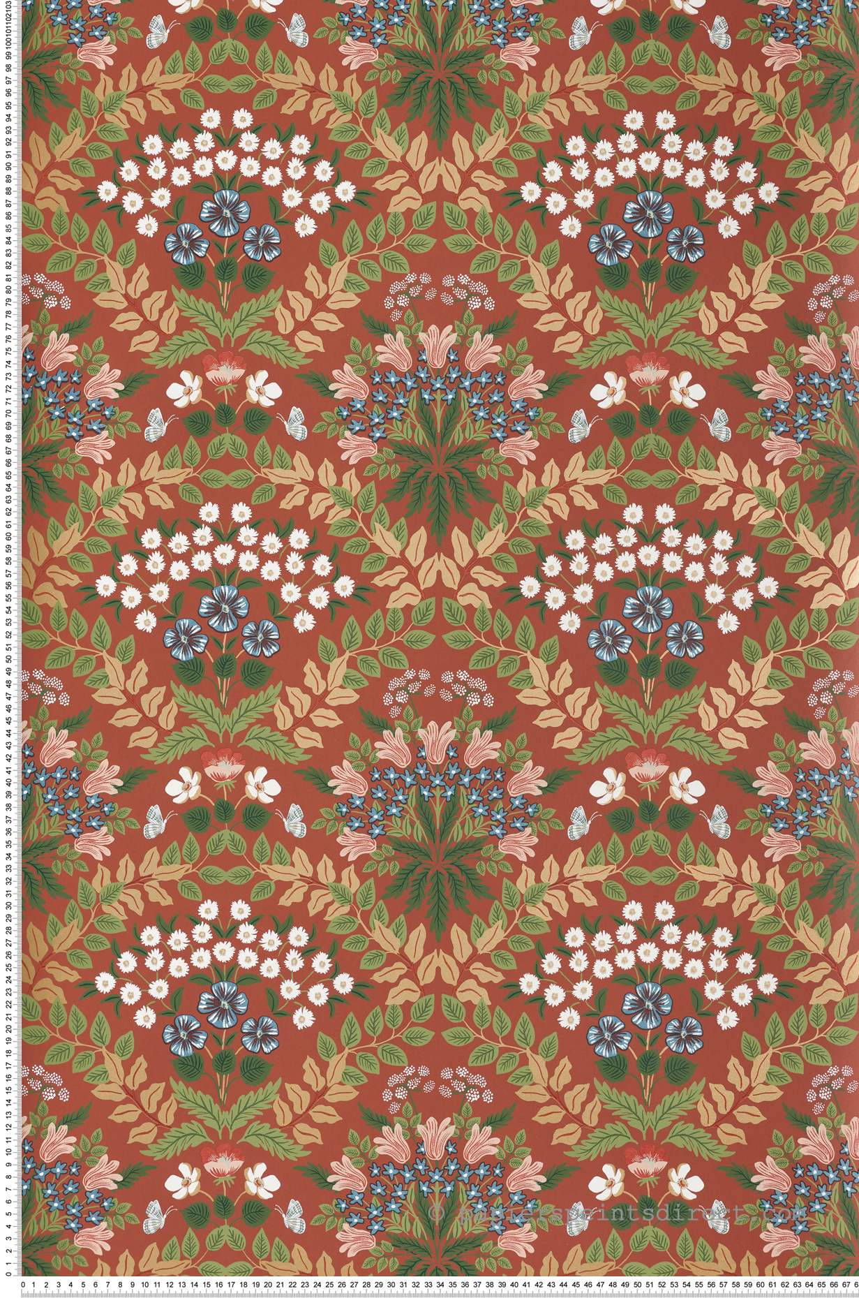 Papier peint Pensée et Fleur Sauvage terracotta doré - Rifle Paper Co. 2 de York (Initiales) | Réf. INI-RP7320
