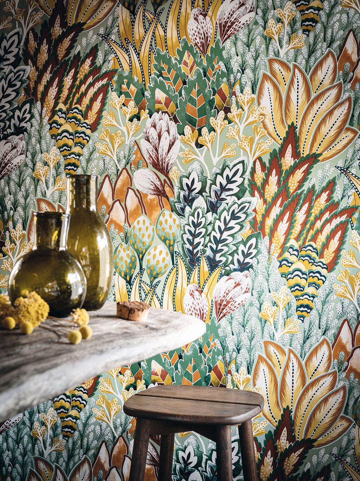 Papier peint Nature Avicennia vert sauge - Karabane de Casamance AMB | Réf. CAS-75162652