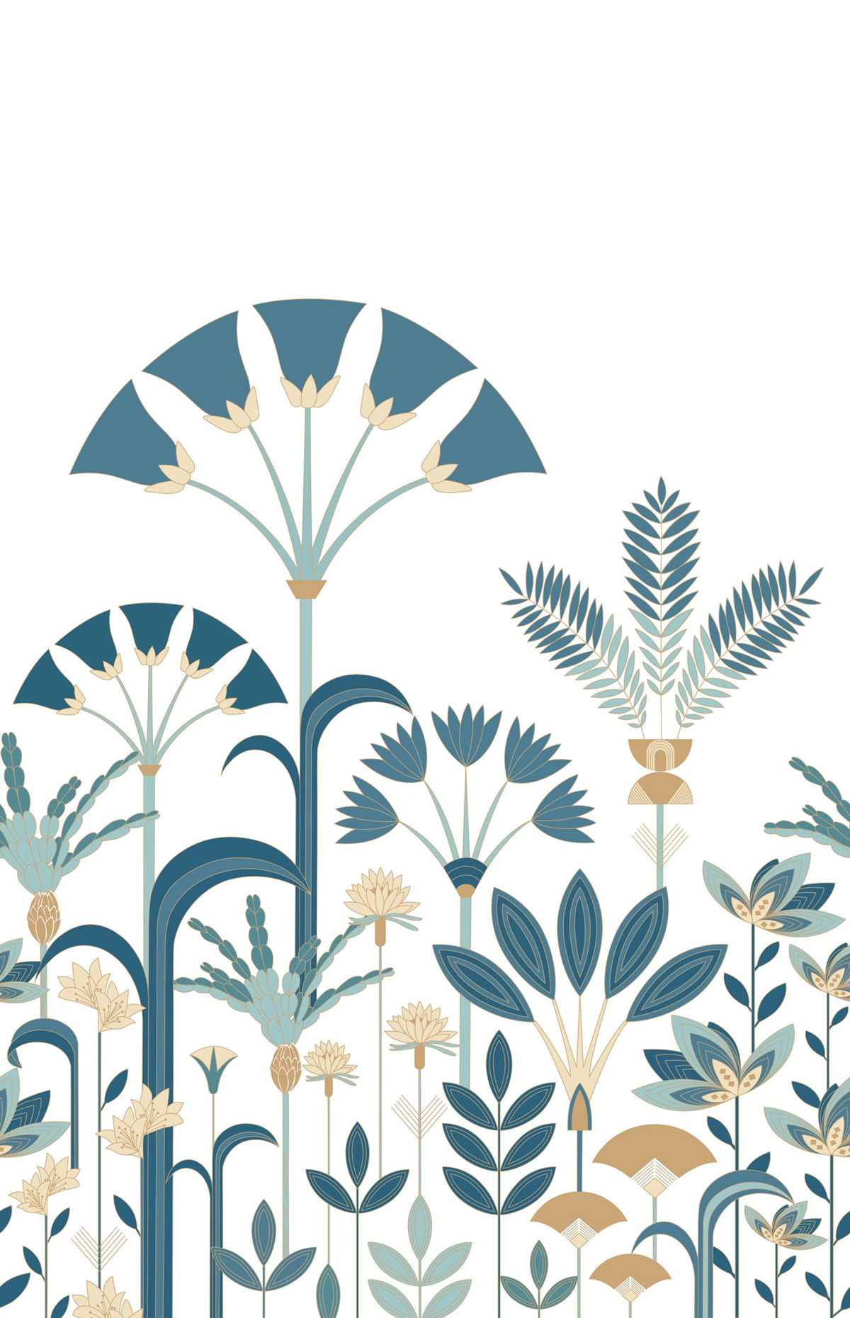 Papier peint panoramique Jardin Art Déco Luxuriance bleu L 200X310 - Elégance de Casélio | Réf. ELC105326004