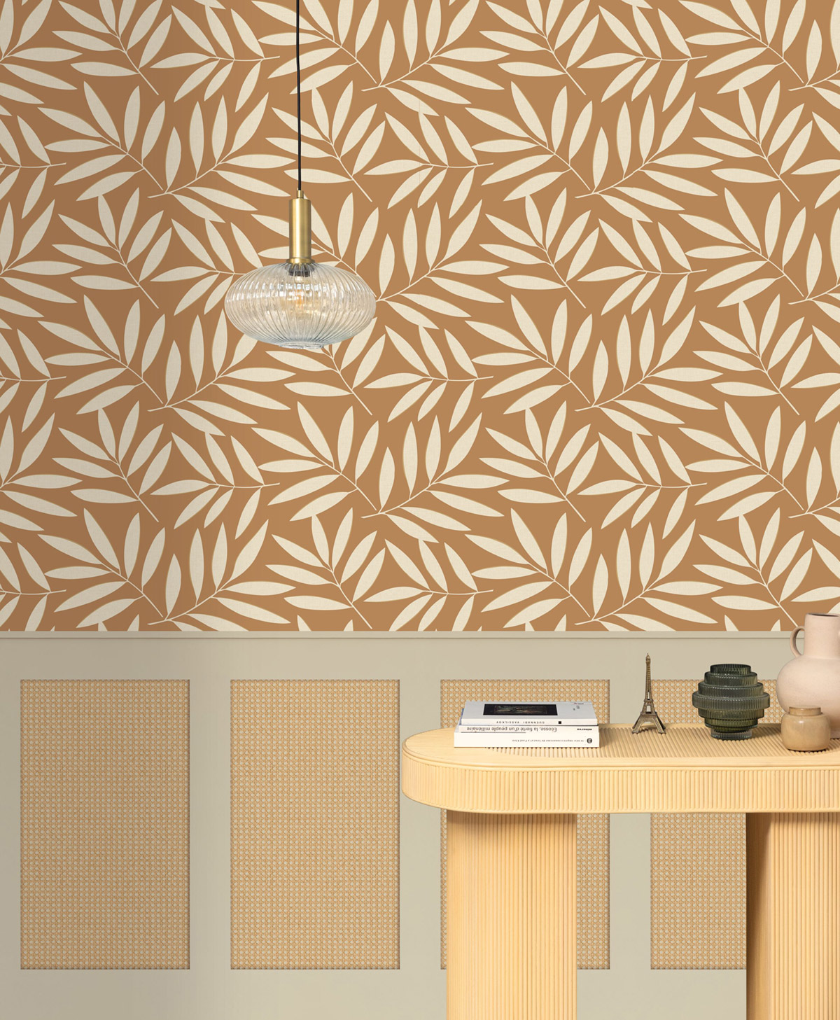 Papier peint Soubassement Cannage en Rotin M grège - Reliefs de AMB2 | Réf. RLF106391000