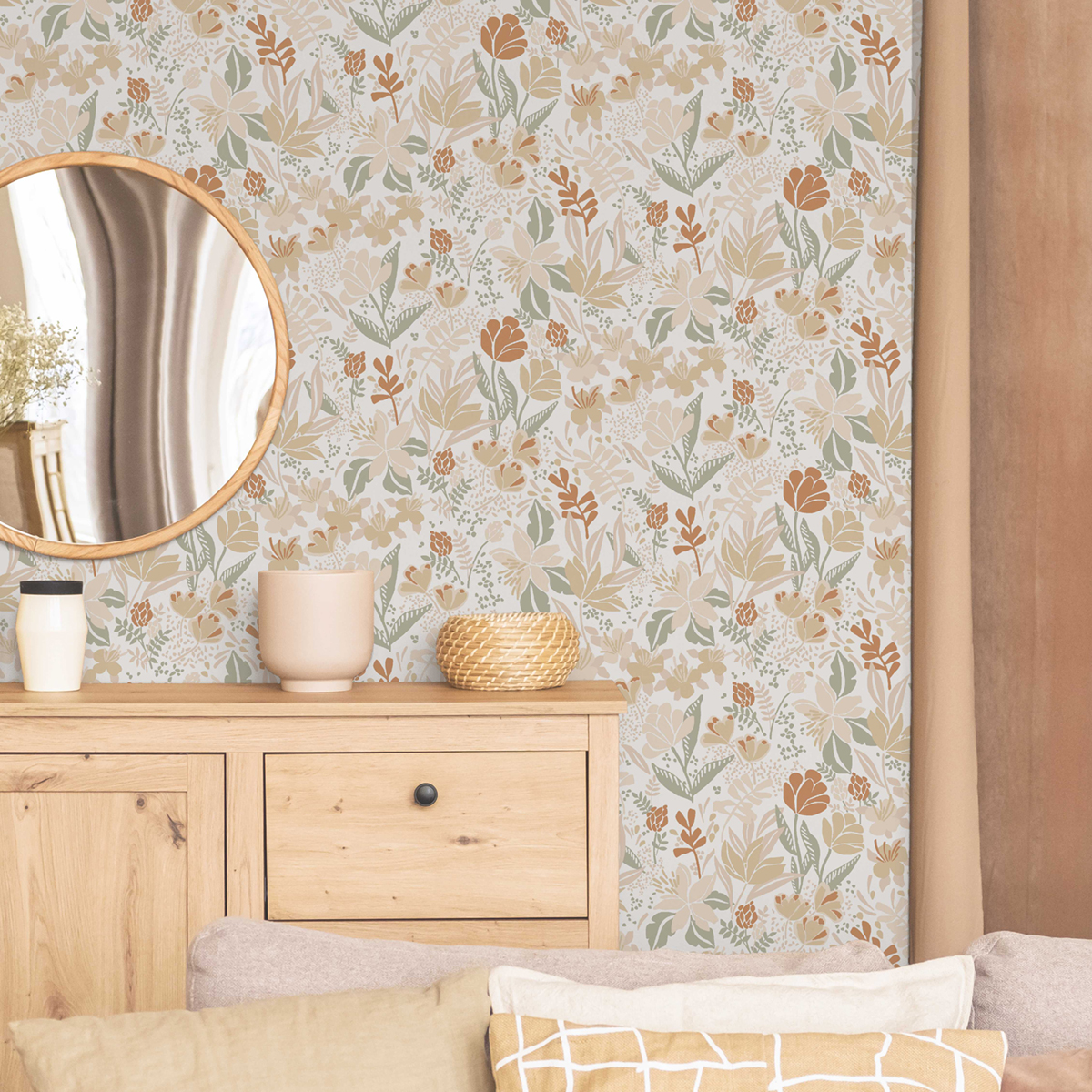 Papier peint Fleurs Graphiques beige terracotta - Poésie de Lutèce | Réf. LTC-51253507