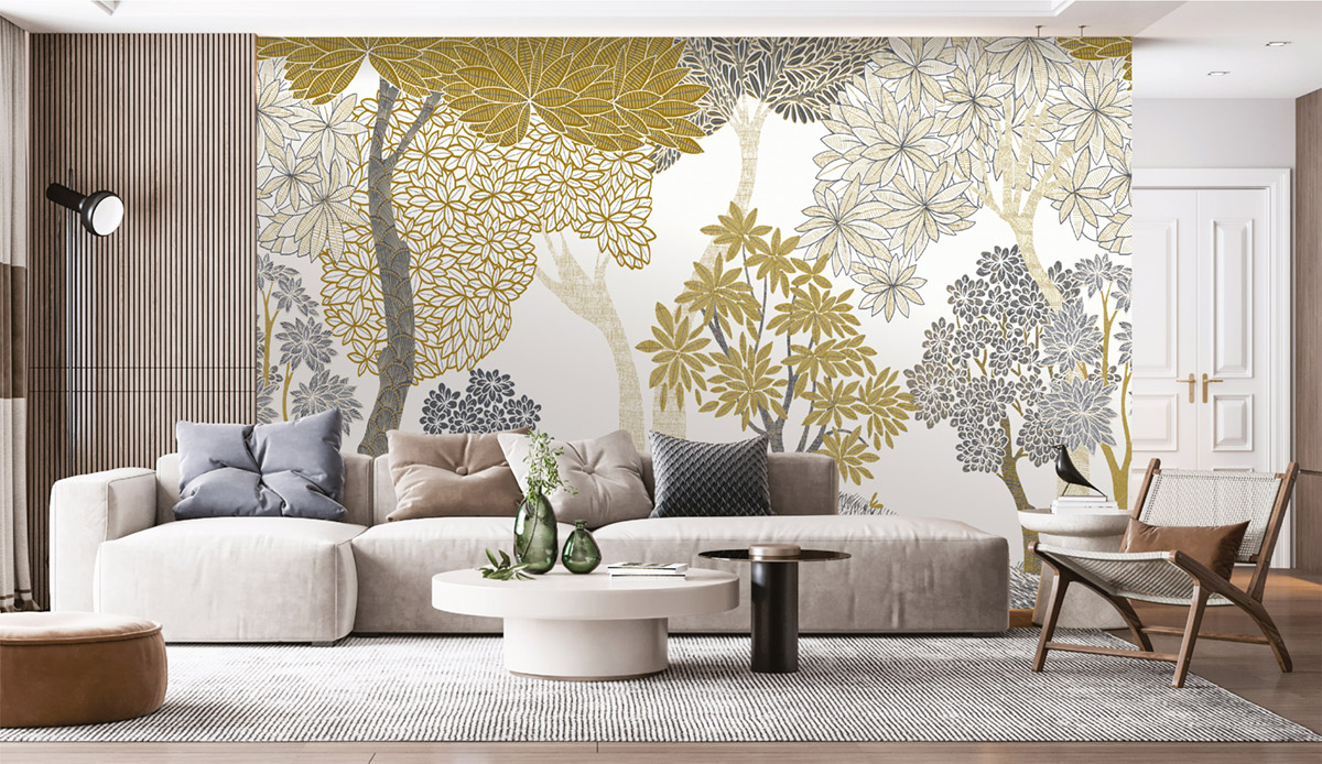 Papier peint Panoramique Forêt Enchantée ocre gris - Dolce Vita de Lutèce | Réf. LTC-56230202