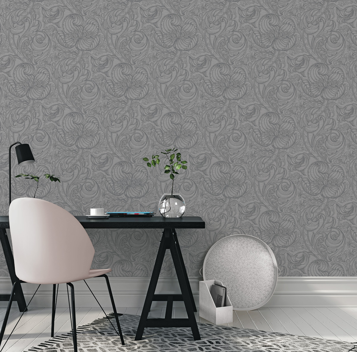Papier peint Entrelacs Tulipe Lys gris bleuté - The Wall Llewelyn-Bowen de Lutèce | Réf. LTC-LB25114