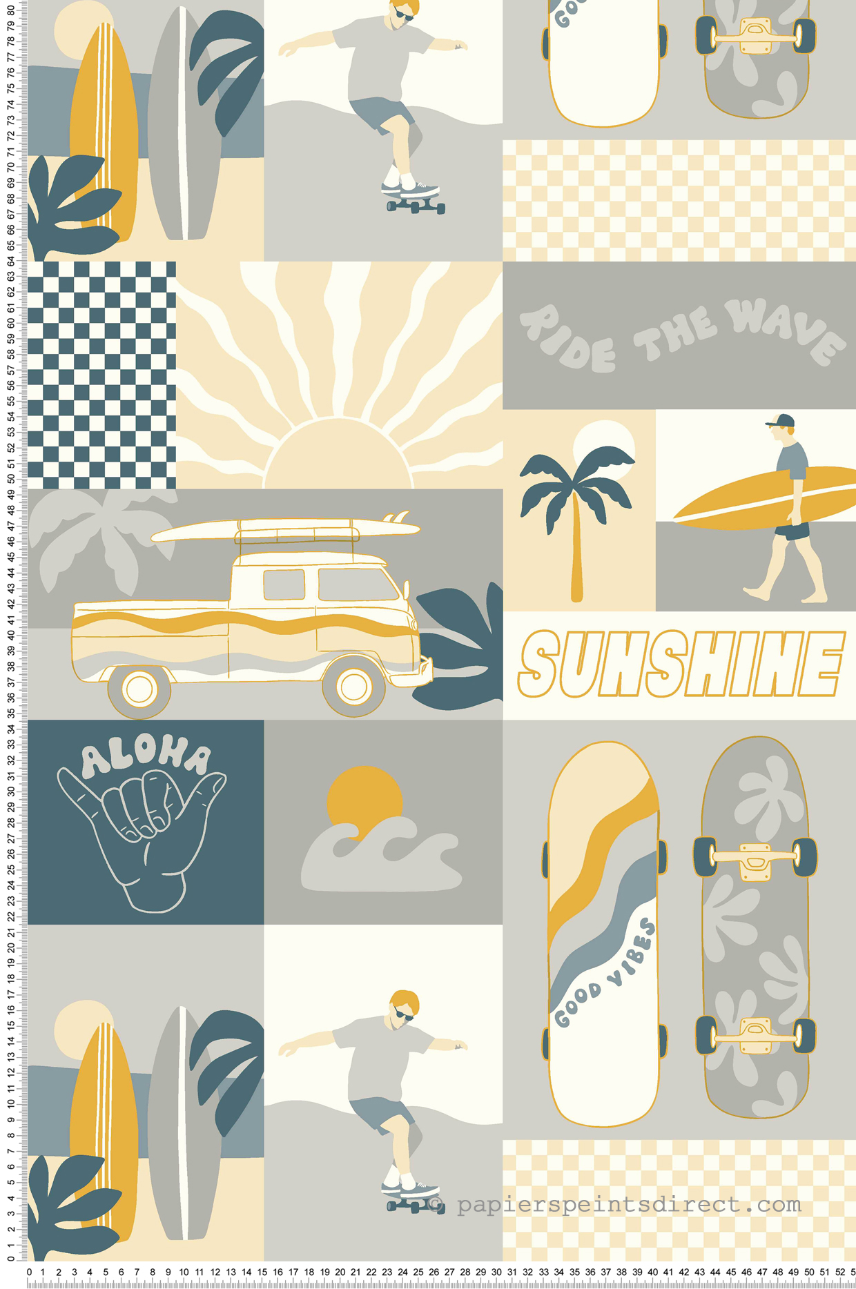 Papier peint Surf Californie jaune gris - Les Aventures de Lutèce | Réf. LTC-36240702