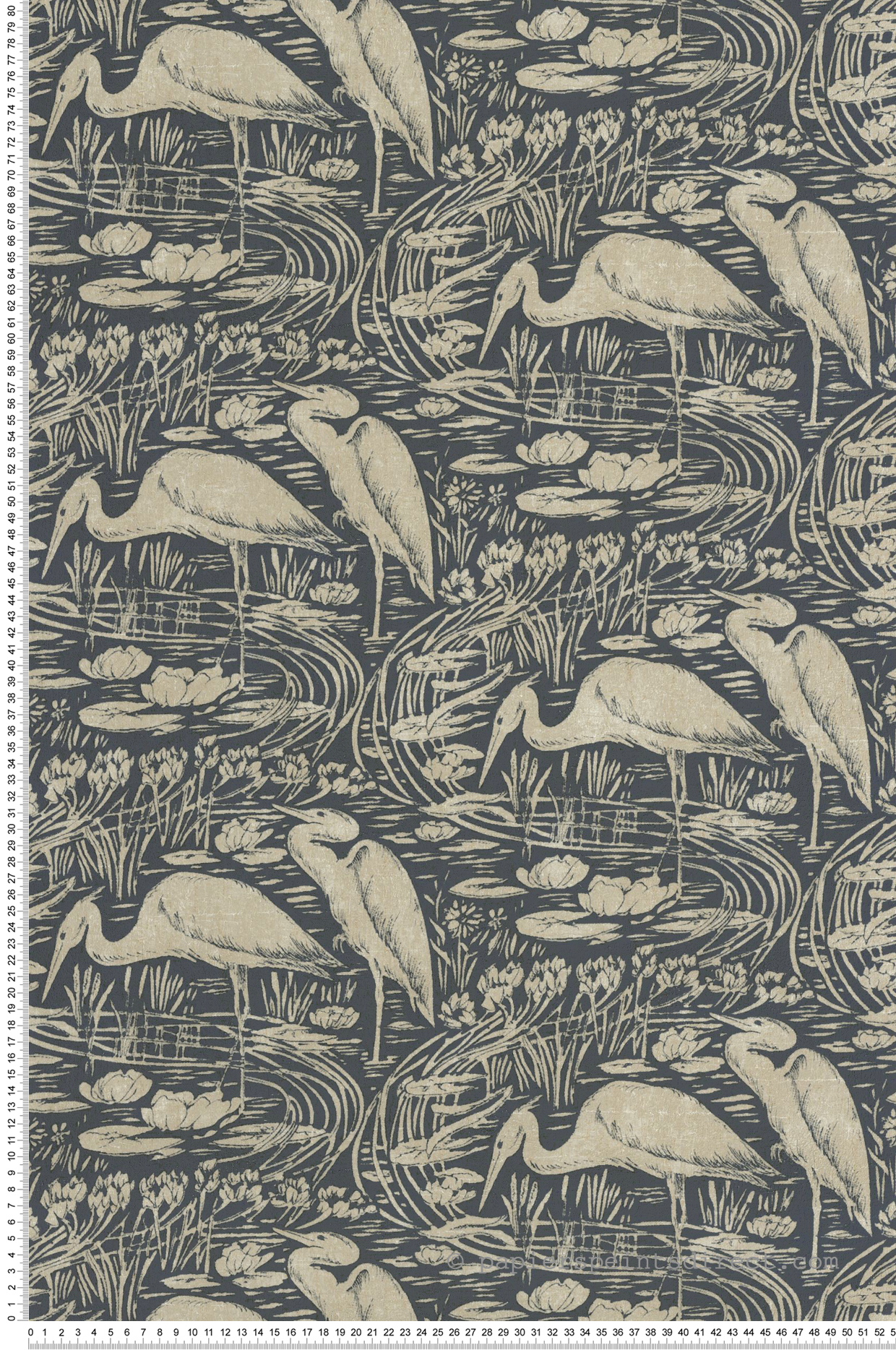 Papier peint Oiseaux Héron Euphrate ardoise beige - Babylone de Casadéco | Réf. BBLN89736500