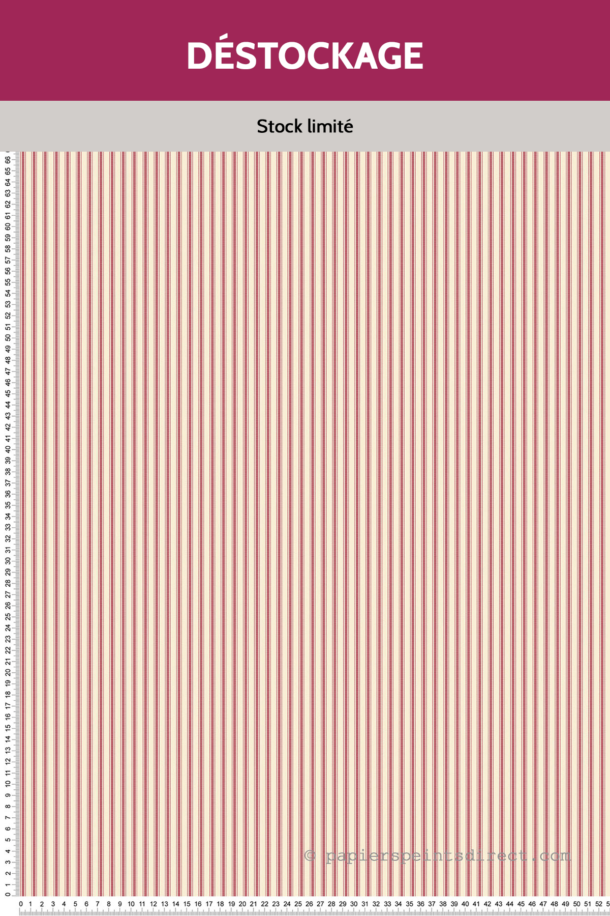 Papier peint Destockage - Rayures triple rouge/écru - Miniatures de Lutèce