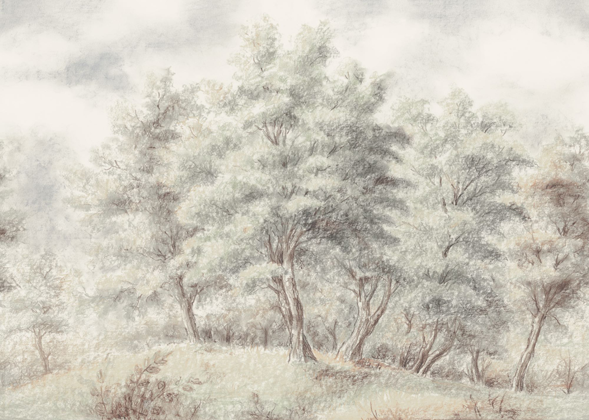 Papier peint panoramique Grove Forêt Brumeuse beige - Seasons de Komar