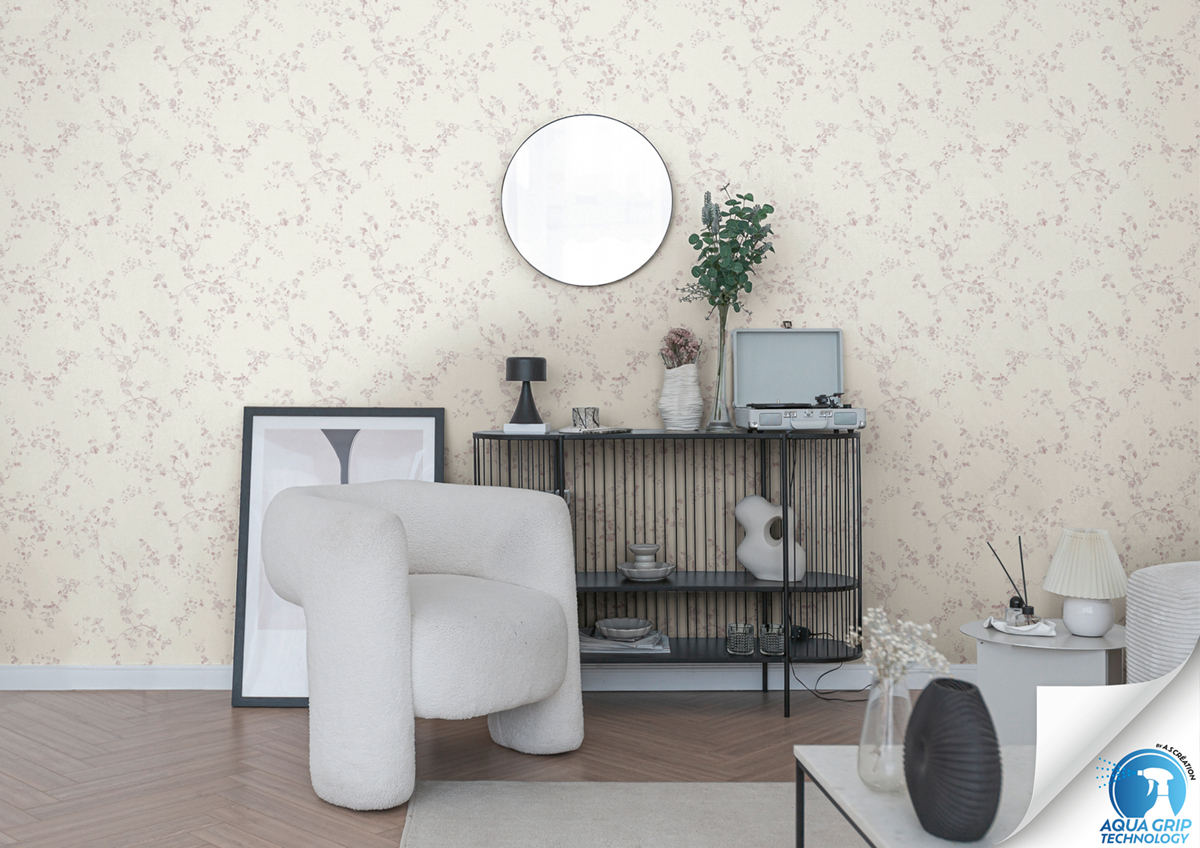 Papier peint préencollé Fleurs rose blanc - Designdrop d'A.S. Création AMB2 | Réf. AS-784971