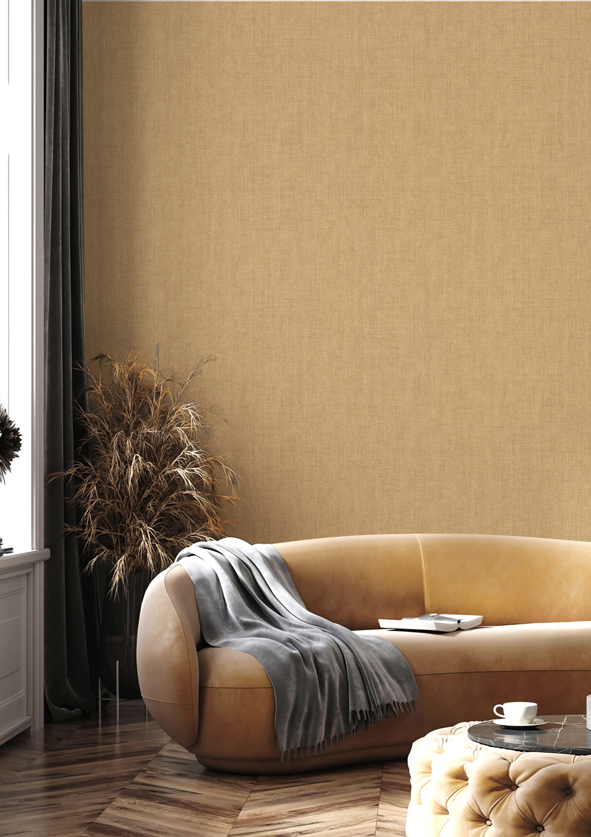 Papier peint Uni Lin ocre - Maison Paradis de Lutèce | Réf. LTC-MP15587