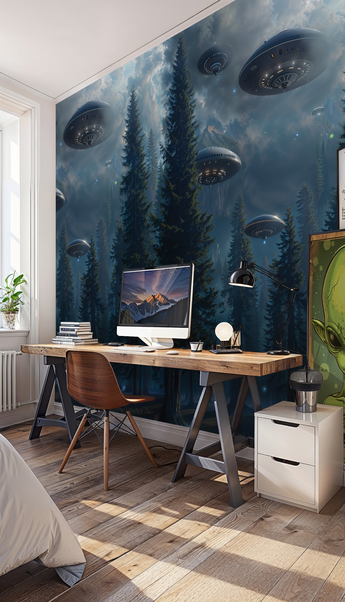 Papier peint Panoramique Ovni Alien Espace bleu - Les Aventures de Lutèce | Réf. LTC-27240509