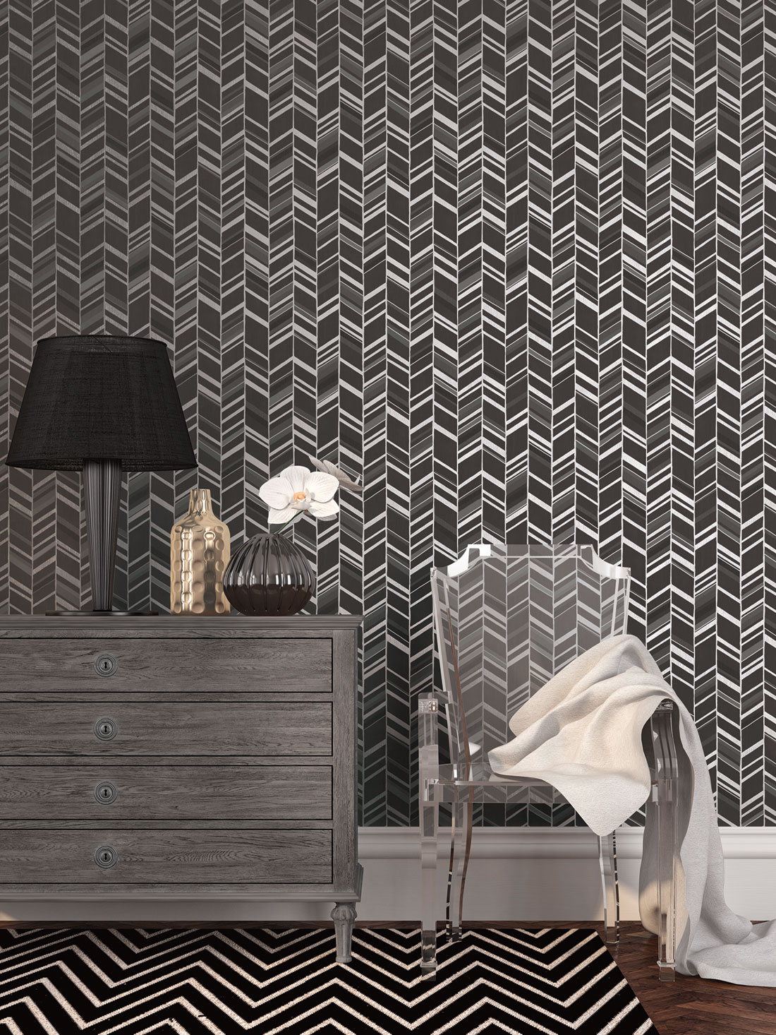 Papier peint ethnique chic noir - Special FX de Lutèce | Réf. LTC-G67716