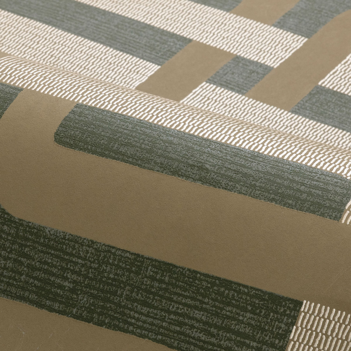 Papier peint Géométrique Rétro Matjara kaki doré - Tressora de Casamance | Réf. CAS-76932956