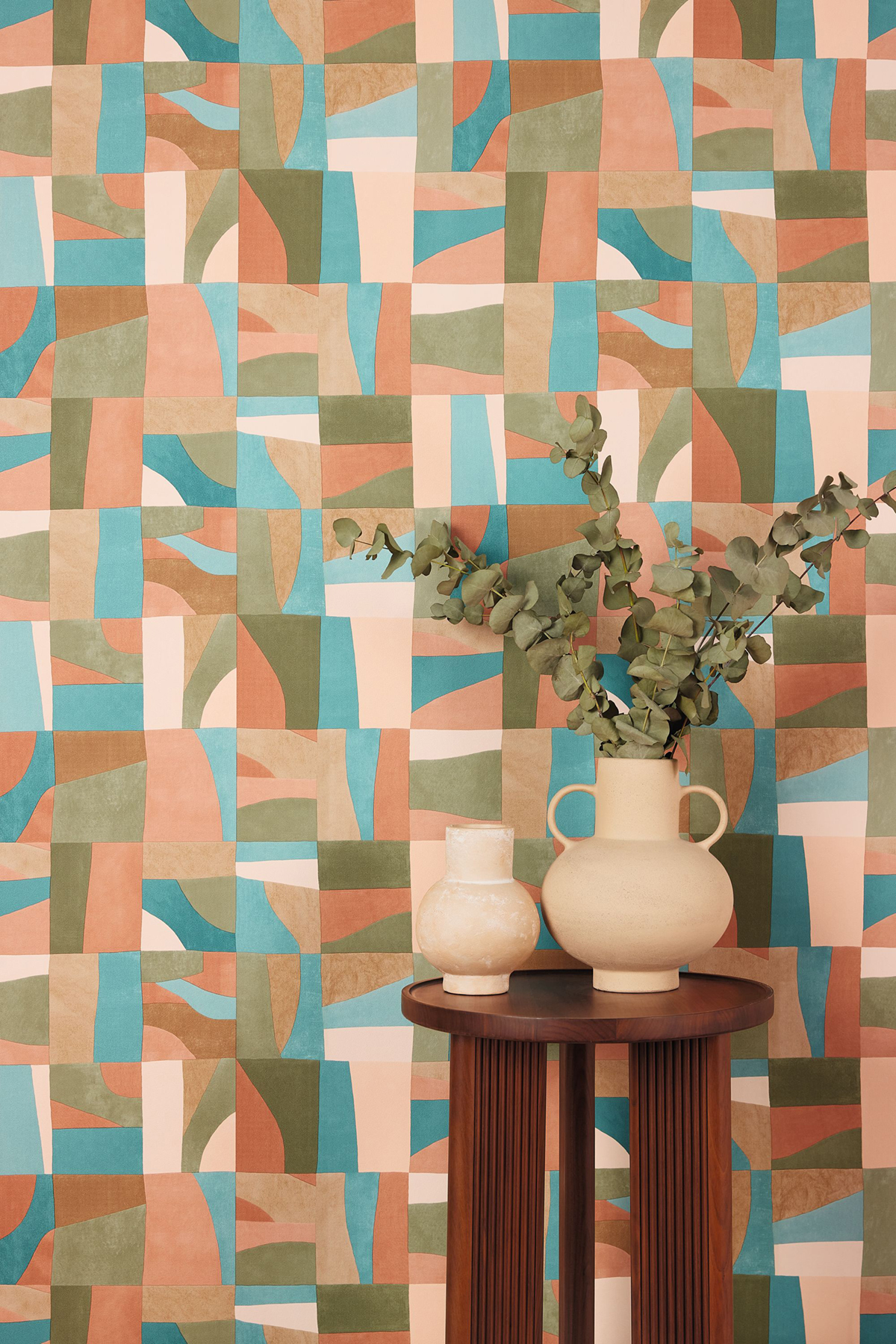Papier peint Géométrique Aix terracotta vert - Azur de Casélio | Réf. AZU105463689