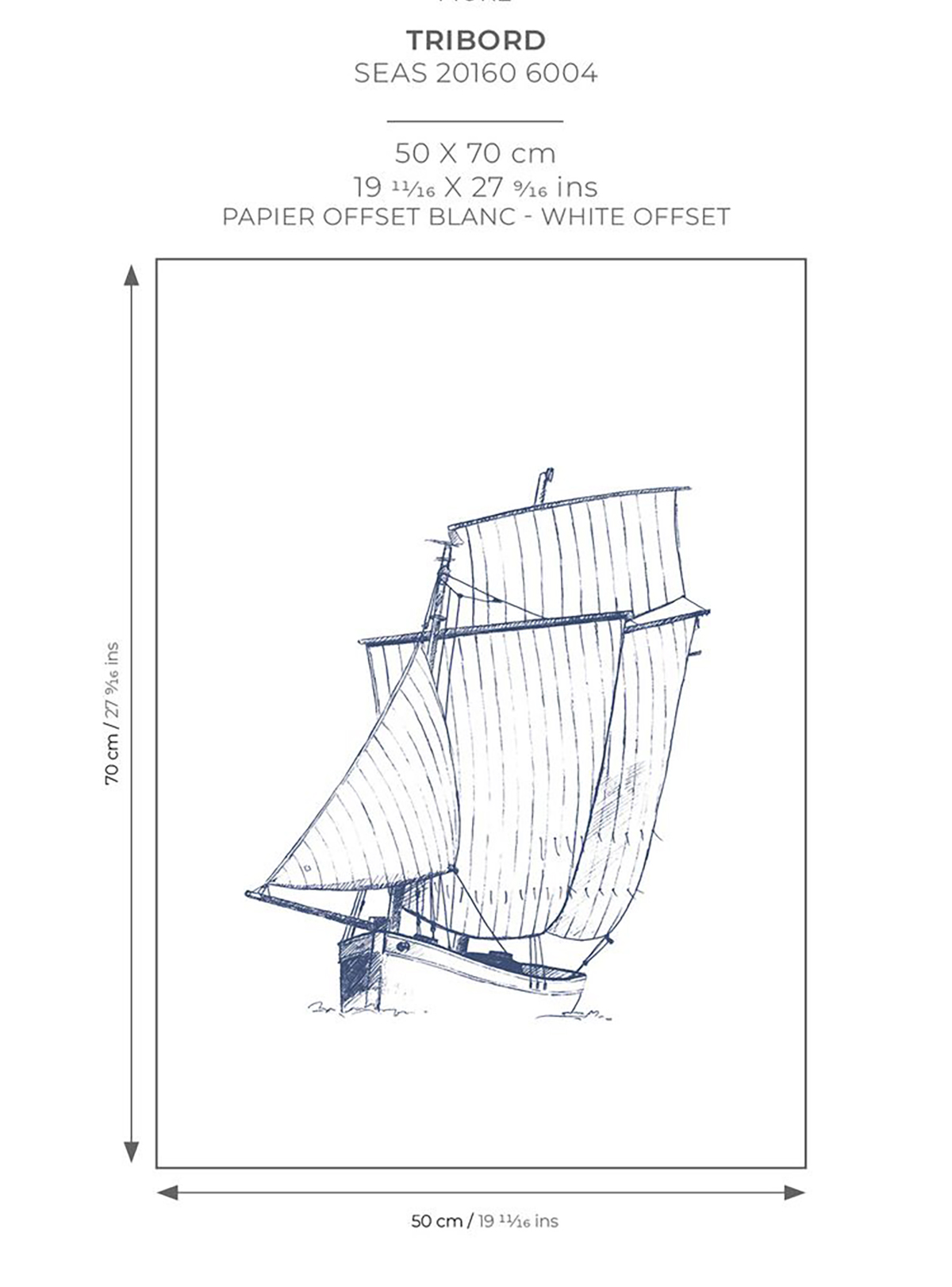 Affiche Tribord 50x70 bleu marine - Seaside de Casadéco AMB7 | Réf. SEAS201606004