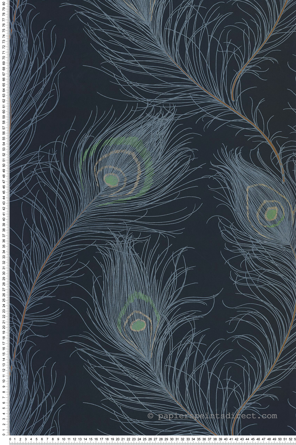 Papier peint Plume Paon Revue bleu marine métallisé - Années Folles de Casadéco | Réf. ANFO201076721