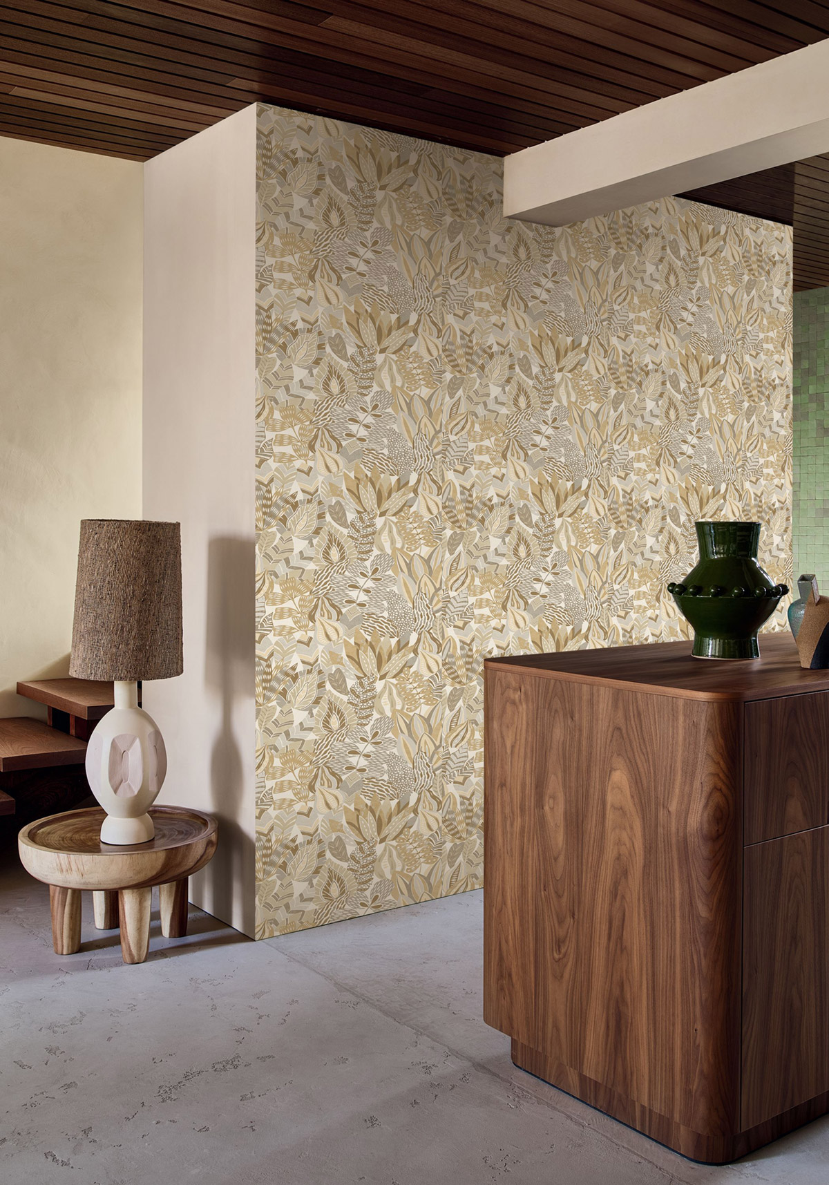 Papier peint Jardin Alfabia sable gris - Palmadora de Casamance AMB5| Réf. CAS-76691120